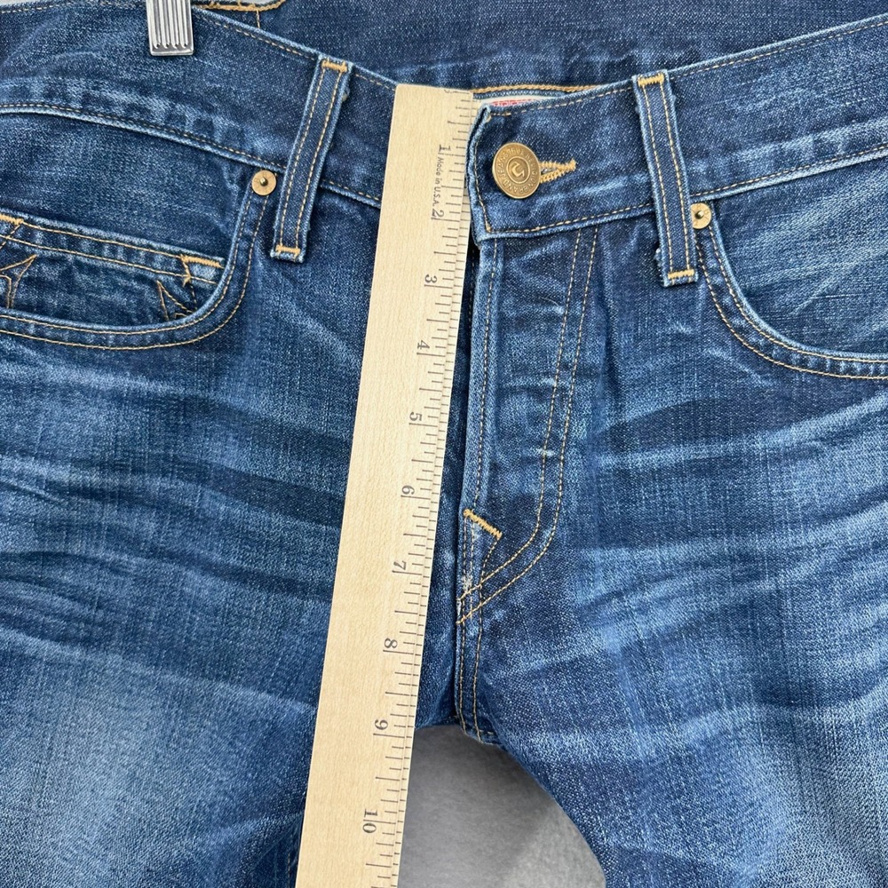 True Religion Geno Jeans Made In USA Dark Wash Denim 32x29 Whiskers Fade Leather - Picture 5 of 10